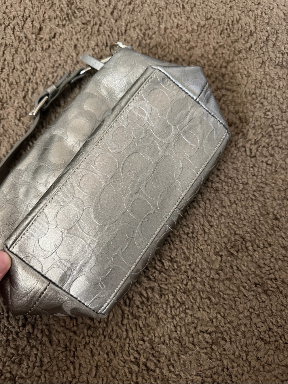 Coach Metallic Gray Signature Jacquard Shoulder Bag - Picture 3 of 4